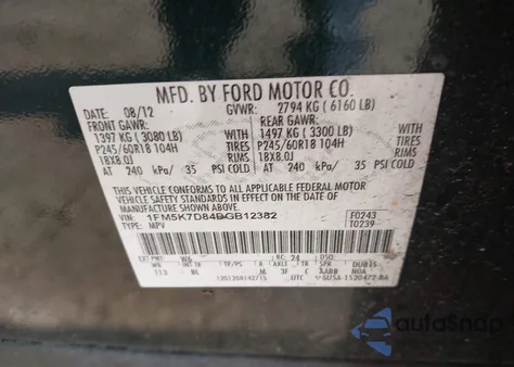 2013 Ford Explorer Xlt from USA, damaged, VIN 1FM5K7D84DGB12382
